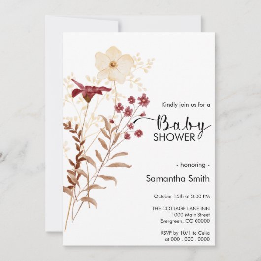 Wildblume Boho Babydusche Einladung (Vorderseite)