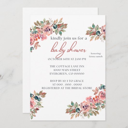 Wildblume Boho Babydusche Einladung (Vorne/Hinten)