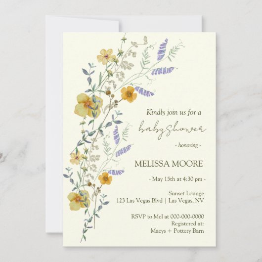 Wildblume Boho Babydusche Einladung (Vorderseite)