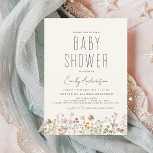 Wildblume Boho Babydusche Elegant Moderne Einladung