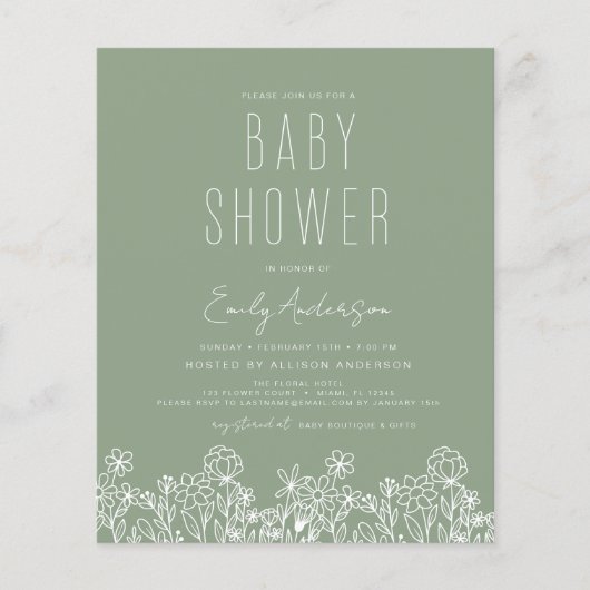 Wildblume Boho Babydusche Grün Flyer (Vorne)