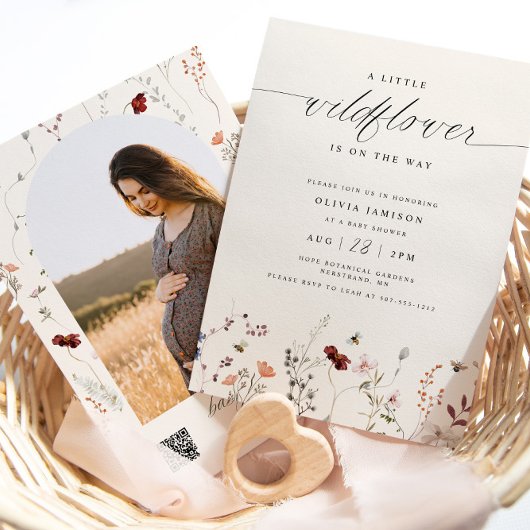 Wildblume Boho Babydusche Grüne Einladung