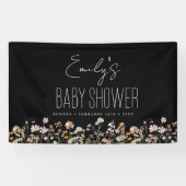 Wildblume Boho Babydusche Moderne Schwarz Banner (Horizontal)