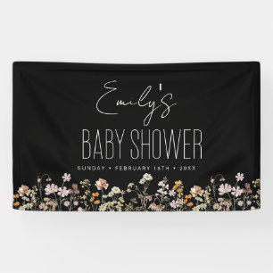 Wildblume Boho Babydusche Moderne Schwarz Banner