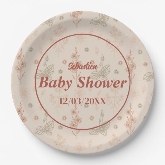 Wildblume Boho Babydusche Papiertüte Pappteller (Vorderseite)