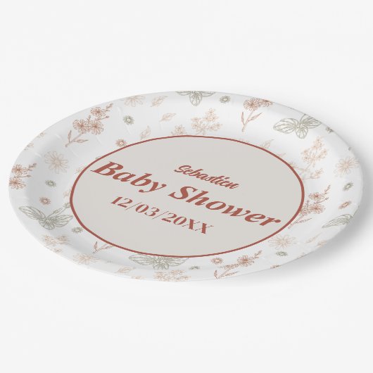 Wildblume Boho Babydusche Papiertüte Pappteller (Schrägansicht)