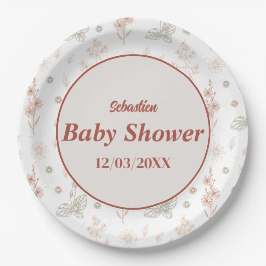 Wildblume Boho Babydusche Papiertüte Pappteller (Vorderseite)