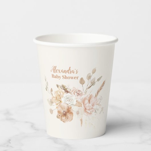 Wildblume Boho Babydusche Pappbecher (Rückseite)