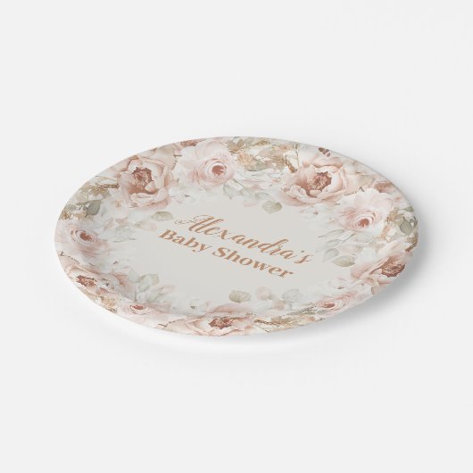 Wildblume Boho Babydusche Pappteller (Schrägansicht)