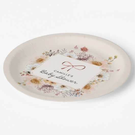 Wildblume Boho Babydusche Pappteller (Schrägansicht)