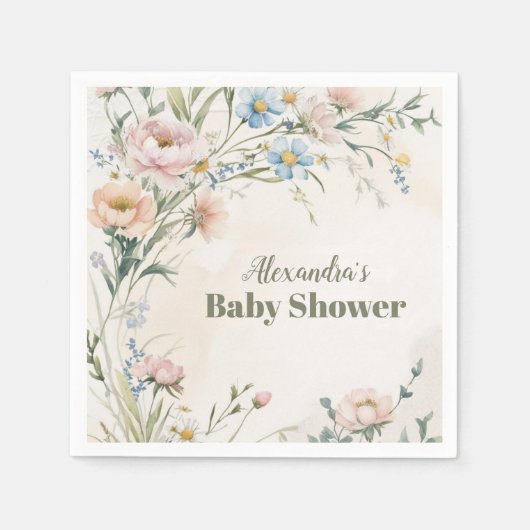 Wildblume Boho Babydusche Serviette (Vorderseite)