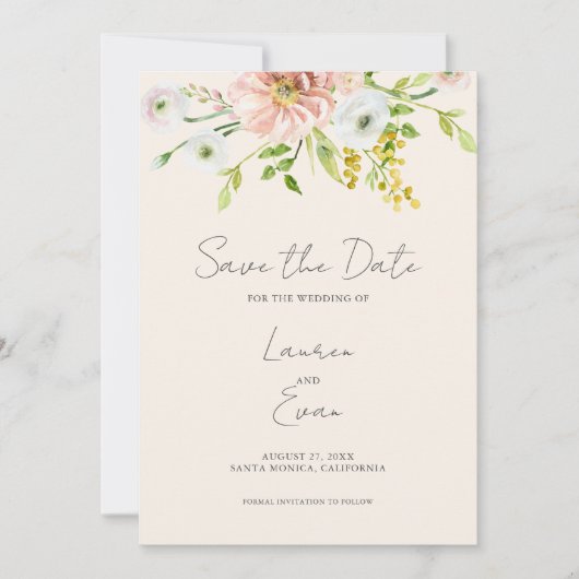 Wildblume Boho Beige Botanische Save the Date Einladung (Vorderseite)