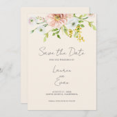Wildblume Boho Beige Botanische Save the Date Einladung (Vorne/Hinten)