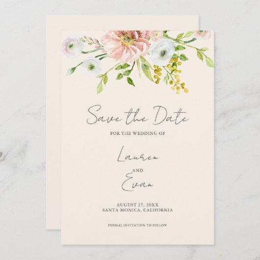 Wildblume Boho Beige Botanische Save the Date Einladung (Vorne/Hinten)