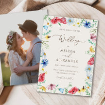 Wildblume boho beige Foto Hochzeit Einladung