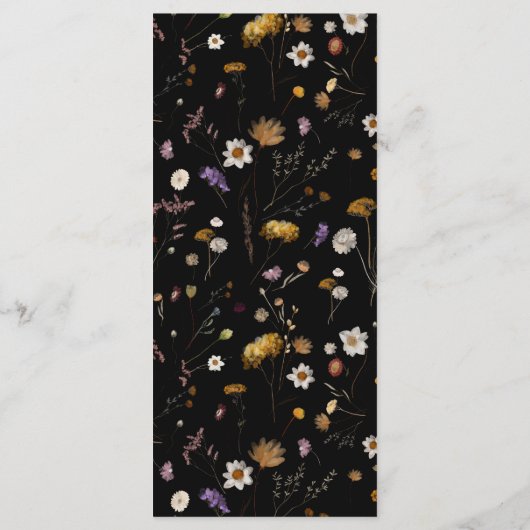 Wildblume Boho Black Menu Menükarte (Rückseite)