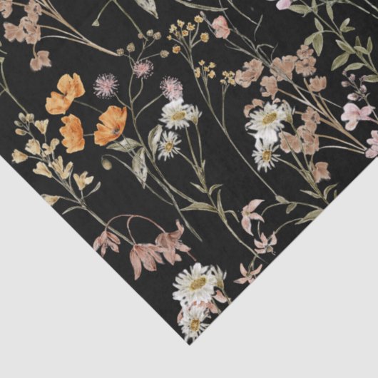 Wildblume Boho Bloom Garden Black Seidenpapier (Detail)
