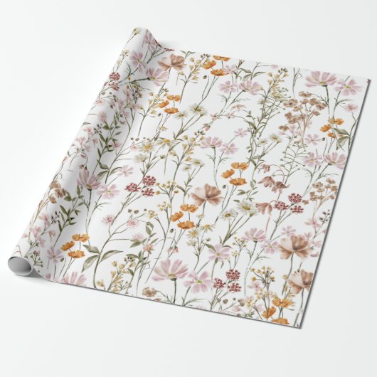 Wildblume Boho Bloom Garden White Geschenkpapier (Ungerollt)