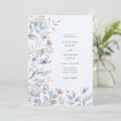Wildblume Boho Blue Wedding Einladung (Stehend Vorderseite)