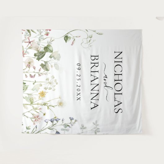 Wildblume Boho Blumengarten Hochzeit Wandteppich (Vorderseite (Horizontal))