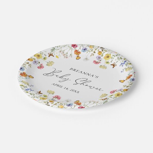 Wildblume Boho Botanical Baby Dusche Pappteller (Schrägansicht)