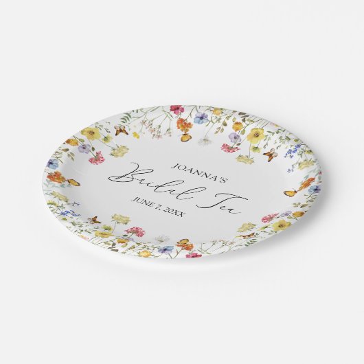 Wildblume Boho Botanischer Brautparty Tee Pappteller (Schrägansicht)