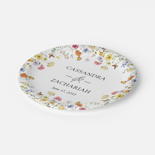 Wildblume Boho Botanischer Polterabend Pappteller (Schrägansicht)