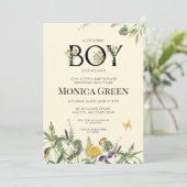 Wildblume Boho Boy Baby Dusche Einladung (Stehend Vorderseite)