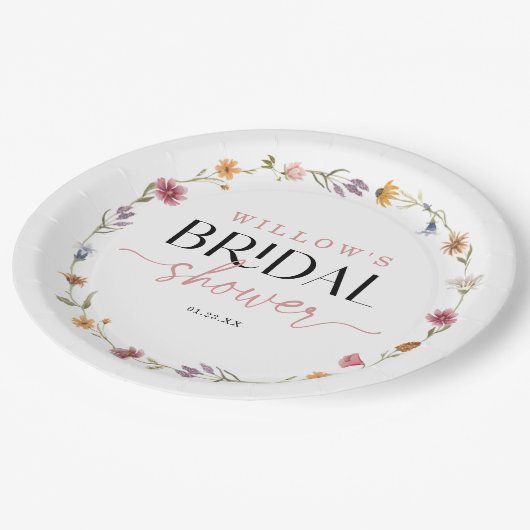 Wildblume Boho Brautparty Decor Pappteller (Schrägansicht)
