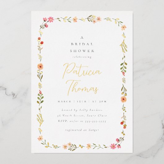 Wildblume Boho Brautparty Folieneinladung (Vorderseite)