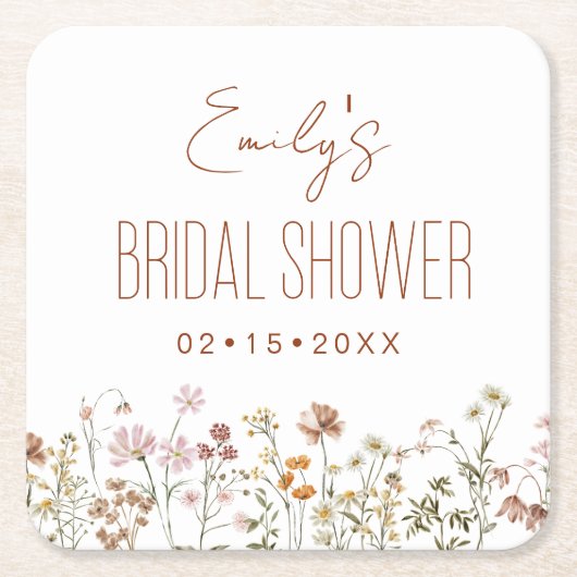Wildblume Boho Brautparty im Blumengarten Rechteckiger Pappuntersetzer (Vorderseite)