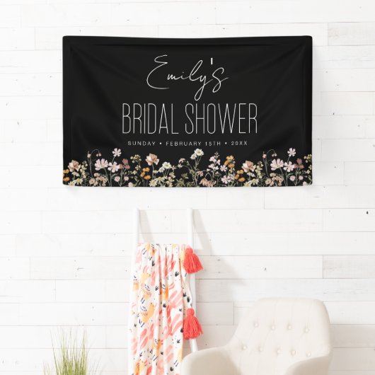 Wildblume Boho Brautparty Rustikal Schwarz Banner (Insitu)