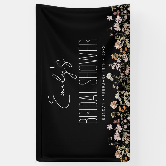 Wildblume Boho Brautparty Rustikal Schwarz Banner (Vertikal)