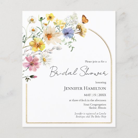 Wildblume Boho Bridal Einladung (Vorderseite)