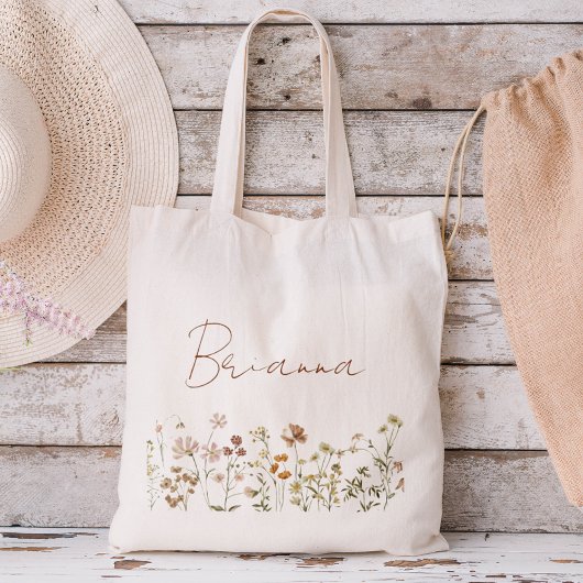 Wildblume Boho Bridesmaid Name Tote Bag Tragetasche