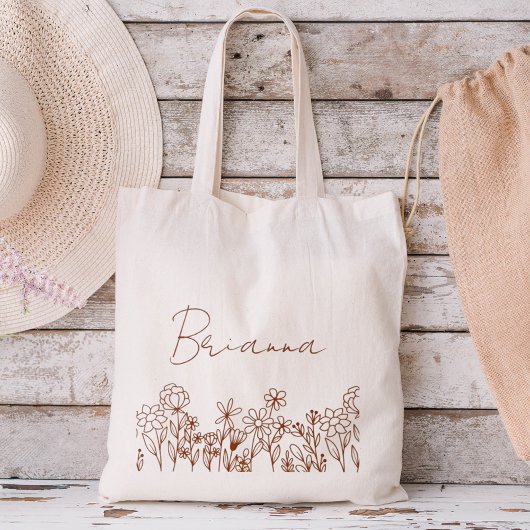 Wildblume Boho Bridesmaid Name Tote Bag Tragetasche