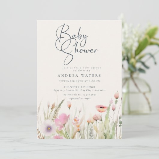 Wildblume Boho Chic Baby Dusche Einladung (Stehend Vorderseite)