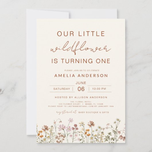 Wildblume Boho Chic Einladung (Vorderseite)