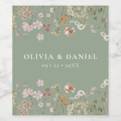 Wildblume Boho Chic Sage Green Wedding Weinetikett (Einzelnes Label)