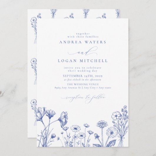 Wildblume Boho Chic Wedding Einladung (Vorne/Hinten)