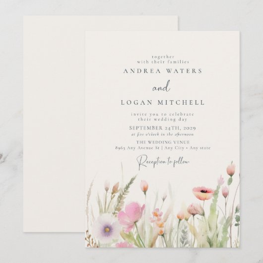 Wildblume Boho Chic Wedding Einladung (Vorne/Hinten)