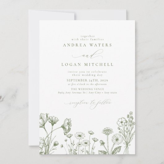 Wildblume Boho Chic Wedding Einladung (Vorderseite)