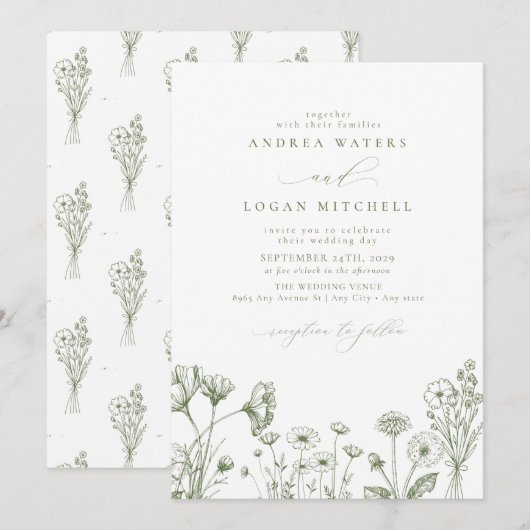 Wildblume Boho Chic Wedding Einladung (Vorne/Hinten)