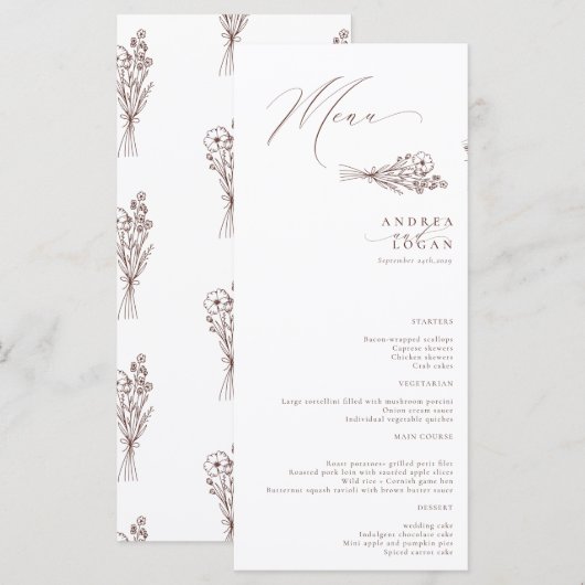 Wildblume Boho Chic Wedding Menükarte (Vorne/Hinten)