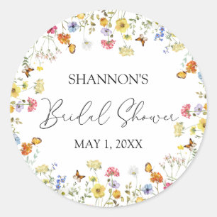Wildblume Boho Colorful Botanisches Brautparty Runder Aufkleber