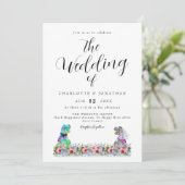 Wildblume Boho Dinosaur Theme Wedding Einladung (Stehend Vorderseite)
