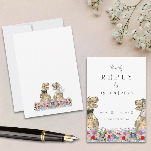 Wildblume Boho Dinosaur Wedding Reply RSVP Karte