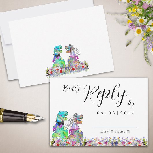 Wildblume Boho Dinosaur Wedding Reply RSVP Karte
