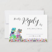 Wildblume Boho Dinosaur Wedding Reply RSVP Karte (Vorderseite)