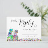 Wildblume Boho Dinosaur Wedding Reply RSVP Karte (Stehend Vorderseite)